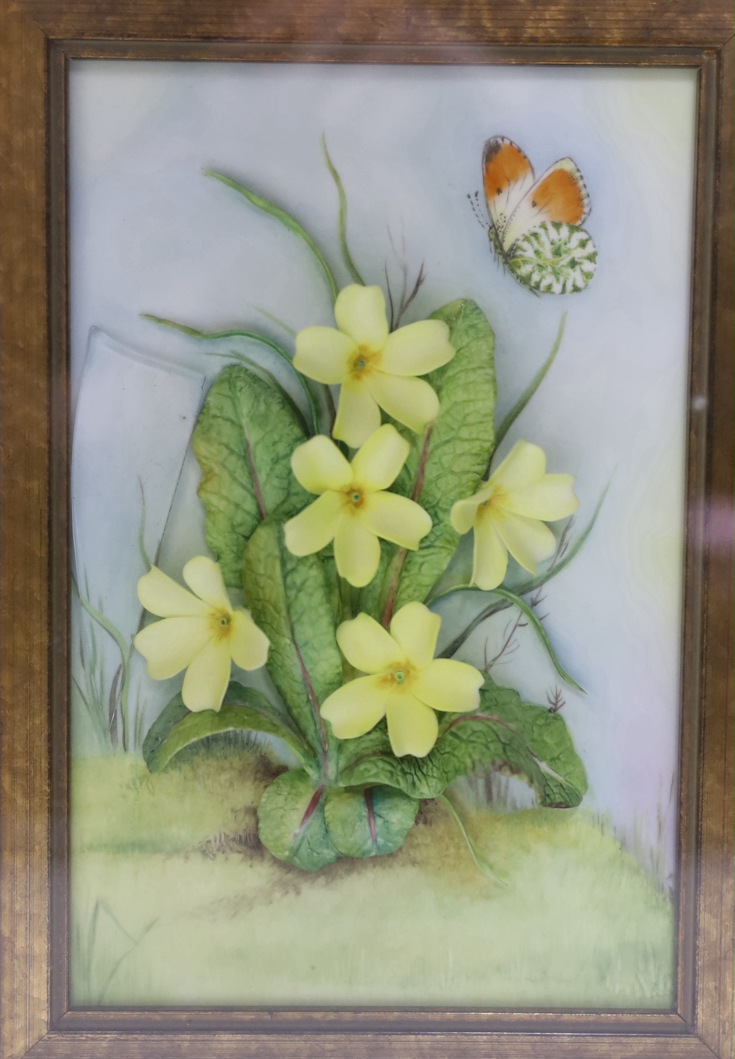 A pair of framed Connoisseur of Malvern, ‘Shakespeare’s Flower Daisies’, bone china plaques, 7cms wide, 11cms high
